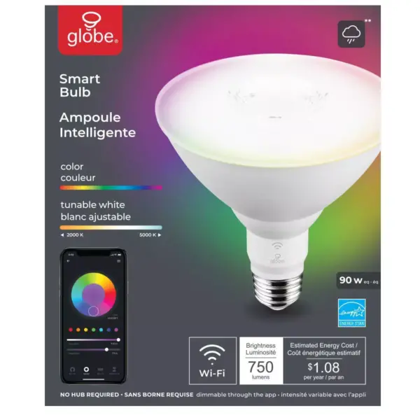 Smart 90W Equivalent White LED Wi-Fi Enabled Voice Activated PAR38 E26 Frosted Light Bulb