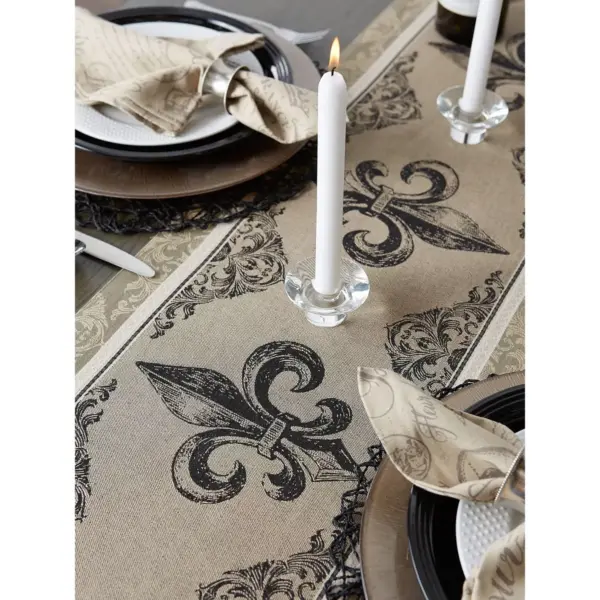 Black Fleur De Lis Stripe Jacquard Table Runner - Design Imports