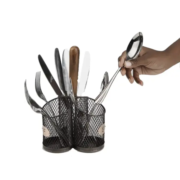 MIND READER Utensil Caddy [3 Round Compartments] (BLACK MESH)