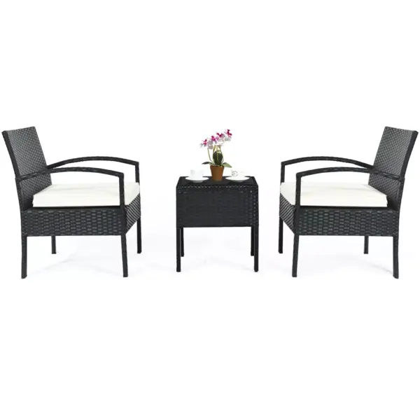 Costway 3PCS Patio Rattan Furniture Set Table & Chairs Set with Coushions Outdoor