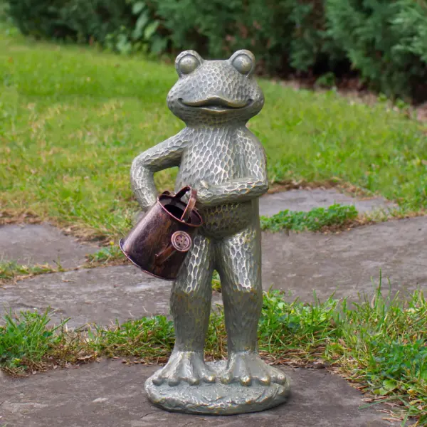 Northlight 17" Gold Verdigris Frog with Watering Can Outdoor Garden Statue