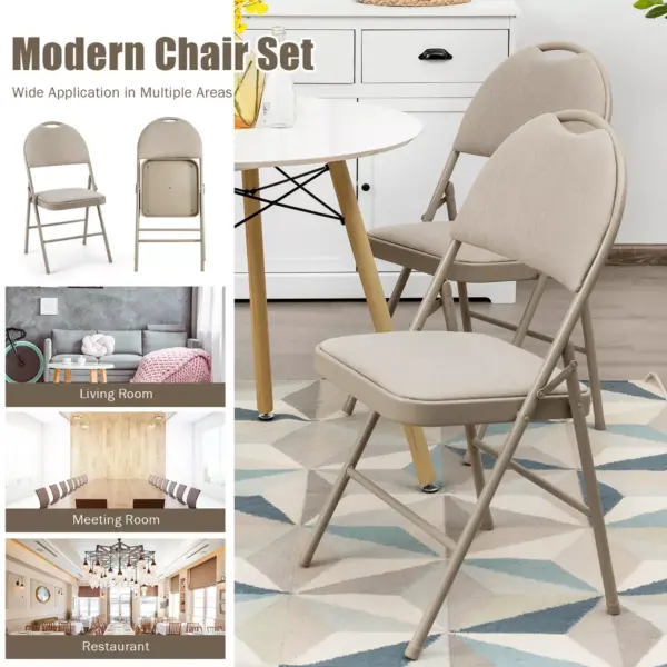 Costway 6 Pack Folding Chairs Portable Padded Office Kitchen Dining Chairs Beige