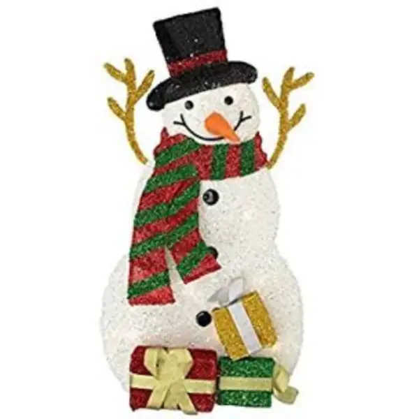 Northlight 31" Pre-Lit White and Black Snowman with Gifts Outdoor Christmas Decor