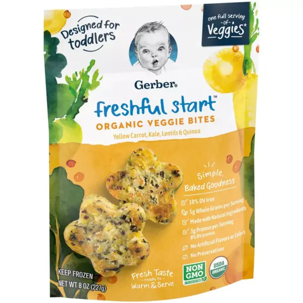 Gerber Freshful Start Frozen Organic Veggie Bites Yellow Carrot, Kale, Lentils & Quinoa - 8oz