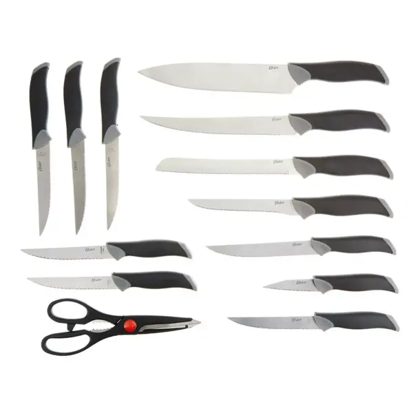 Oster Lingbergh 14 Piece Stainless Steel Cutlery Knife Set with Pine Wood Block