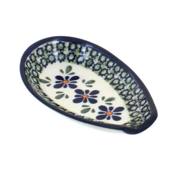 Blue Rose Polish Pottery Mosaic Flower Small Spoon Rest