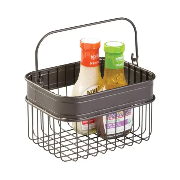 mDesign Small Metal Kitchen Food Storage Organizer Basket with Handle - Bronze