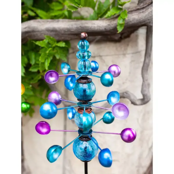 48" Metal and Glass Triple Wind Spinner Stake Blue - Exhart