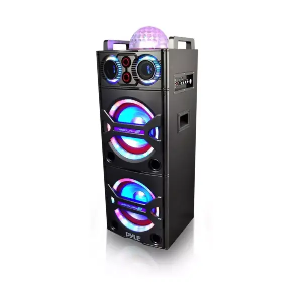 Pyle PSUFM1043BT 200 Watt Portable Outdoor Bluetooth Speaker Karaoke System with Flashing Party Lights and Wireless Microphone Included