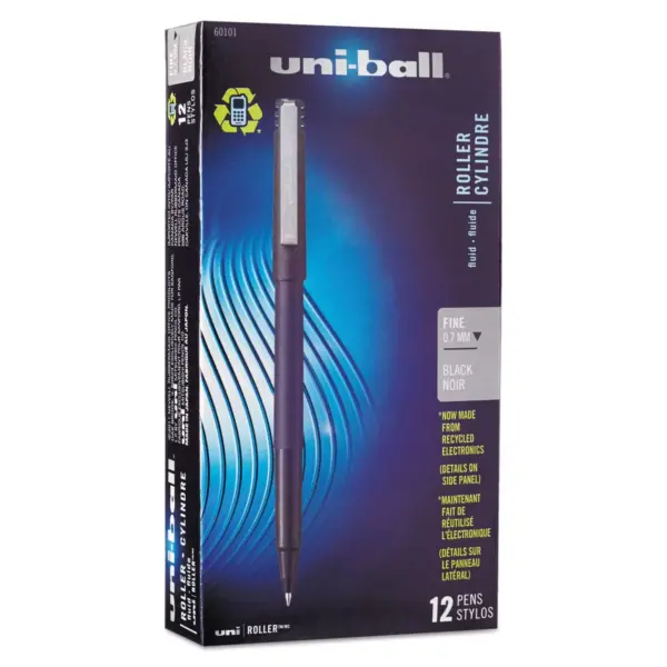 uni-ball Roller Ball Stick Dye-Based Pen Black Ink Fine Dozen 60101