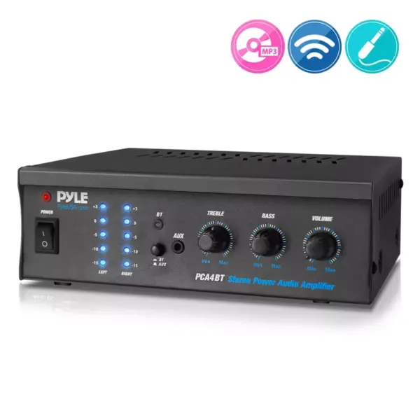 Pyle PCA4BT Dual Channel 2 x 120 Watt Portable Audio Amplifier Receiver with Bluetooth Wireless Streaming, and MP3/AUX/RCA Input