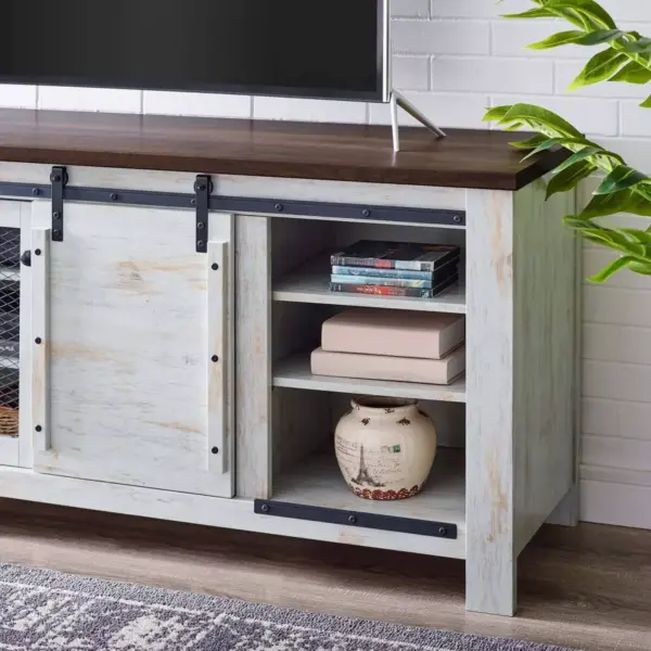 70" Bennington Rustic Sliding Door Buffet Table Sideboard White - Modway