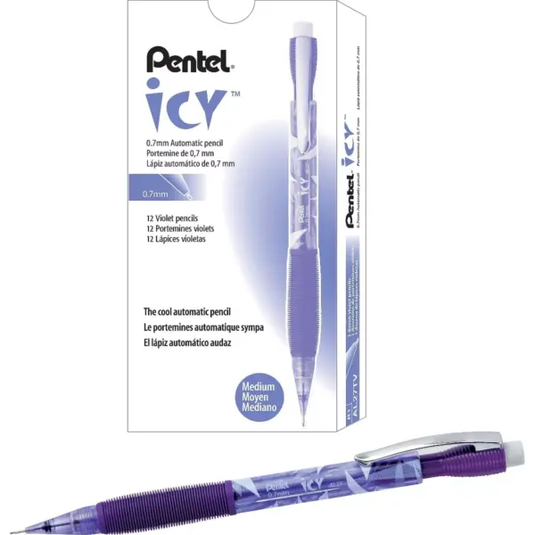 Pentel Icy Mechanical Pencil .7mm Trans Violet Dozen AL27TV