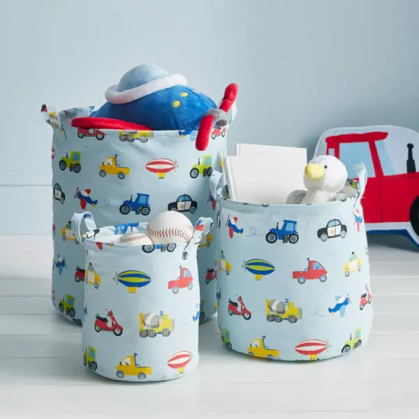 Set of 3 Trains and Trucks Storage Bin - Dream Factory