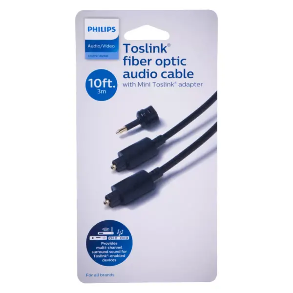 Philips 10' Toslink Digital Fiber Optic Cable with Mini Adapter - Black