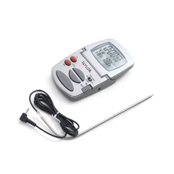 Taylor Gourmet Programmable Stainless Steel Probe Kitchen Thermometer with Timer