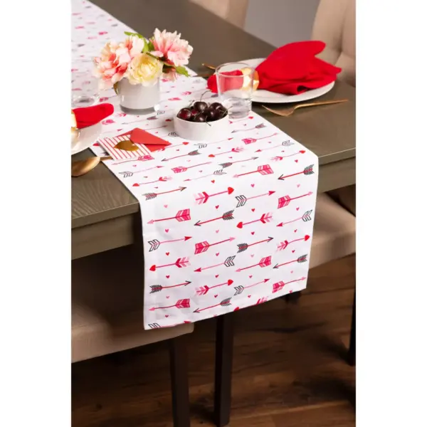 108"x72" Hearts & Arrow Print Table Runner Pink - Design Imports