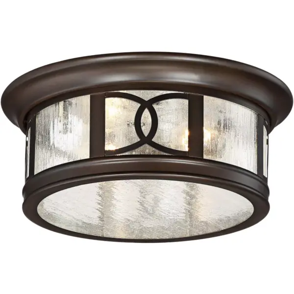 John Timberland Modern Outdoor Ceiling Light Fixture Mission Oil Rubbed Bronze Drum 12" Seedy Glass Damp Rated for Porch Patio