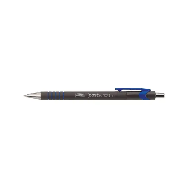 Staples PostscriptRetractable Ballpoint Pens Fine Point Blue Dozen 808009