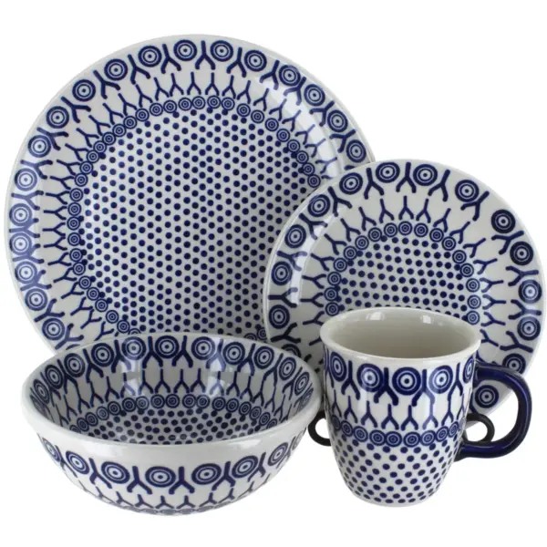 Blue Rose Polish Pottery Nova 4 Piece Dinnerware Set - Service for 1