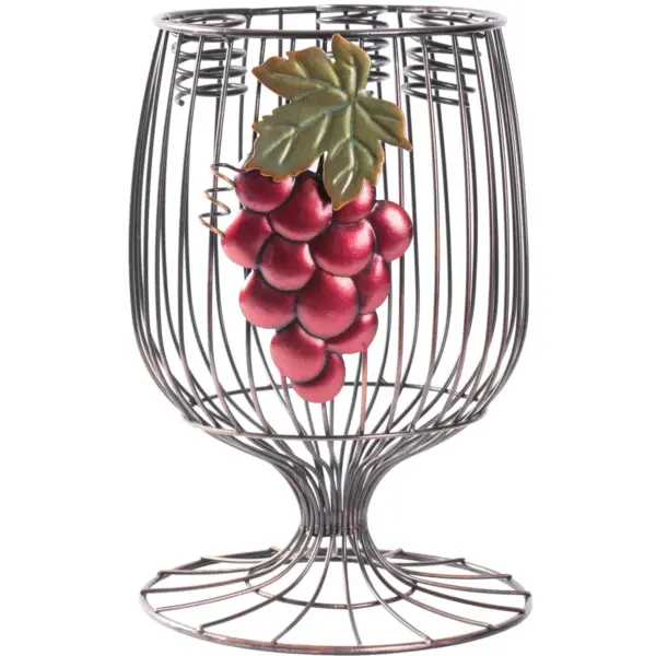 Vintiquewise Vintage Decorative Metal Wire Goblet Shaped Freestanding Wine Bottle and Cork Holder