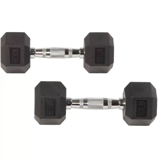 Sporzon Exercise Equipment Rubber Encased Pair of Hexagon Handheld Weight Dumbbells with Contoured Non Slip Handles for Home Fitness, 10 Pounds