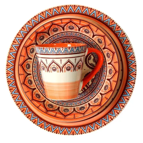 16pc Stoneware Citrus Kaleidoscope Dinnerware Set Orange - Elama