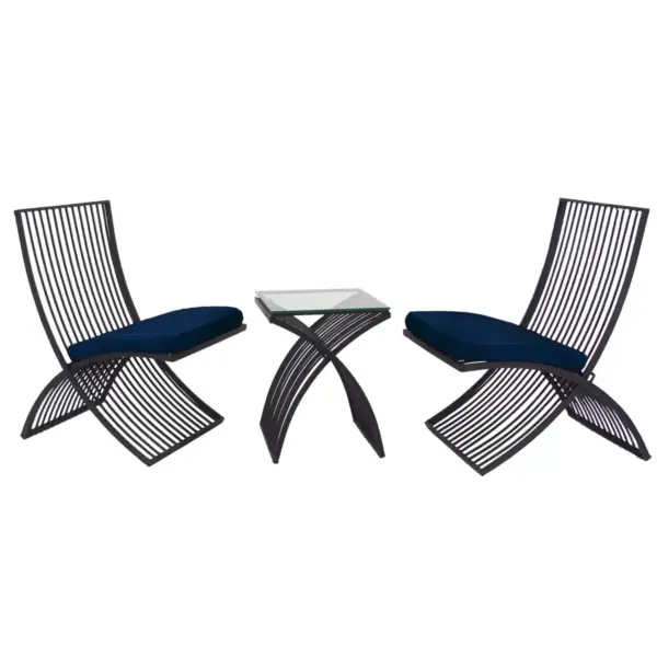 3pc Eclectic Metal Outdoor Seating Set - Black - Olivia & May