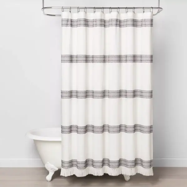 Textured Dobby Stripe Shower Curtain Gray - Hearth & Hand™ with Magnolia