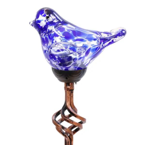 31" Solar Resin/Pearlized Glass Bird Finial Garden Stake Blue - Exhart