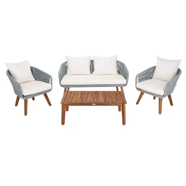 Prester 4pc Living Set - Gray/Beige/Natural - Safavieh