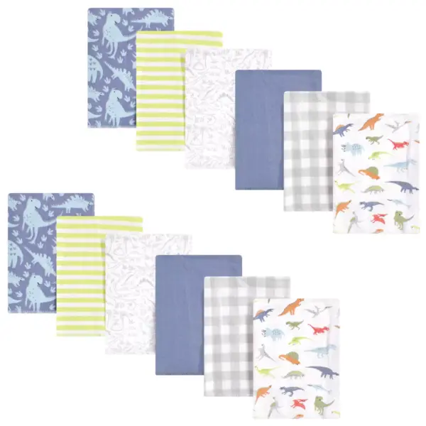 Hudson Baby Infant Boy Cotton Flannel Burp Cloths Bundle, Dino, One Size