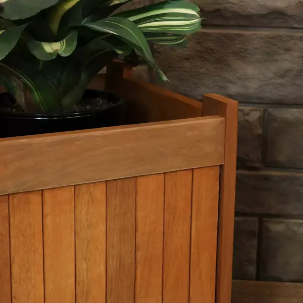 Sunnydaze Outside Meranti Wood Outdoor Planter Box with Teak Oil Finish for Garden, Porch and Patio - 16" Square