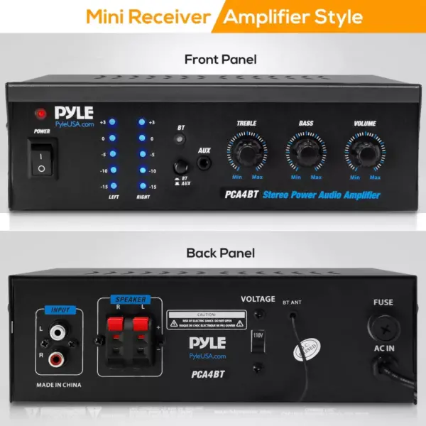 Pyle PCA4BT Dual Channel 2 x 120 Watt Portable Audio Amplifier Receiver with Bluetooth Wireless Streaming, and MP3/AUX/RCA Input