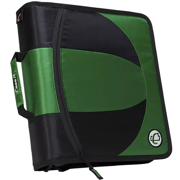 Case-it Dual Ring Zipper Binder, D-Ring, 1-1/2 Inches, Green