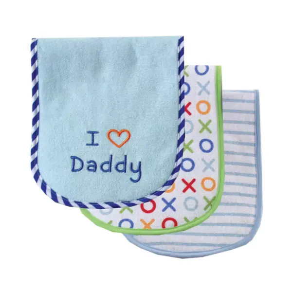 Luvable Friends Baby Boy Cotton Burp Cloths with Fiber Filling 3pk, Blue Dad, One Size