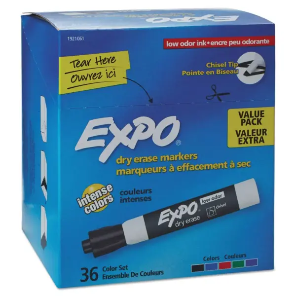 EXPO Low Odor Dry Erase Marker Chisel Tip Assorted 36/Box