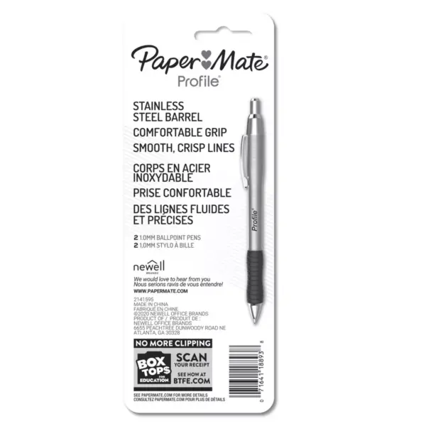 2ct Profile Ballpoint Pens Metal 1.0mm Black - PaperMate