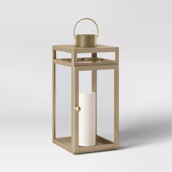 16" x 7" Metal Lantern Candle Holder Matte Gold - Threshold™