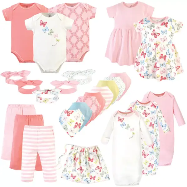 Touched by Nature Baby Girl Organic Cotton Layette Set and Giftset, Butterflies, 0-6 Months