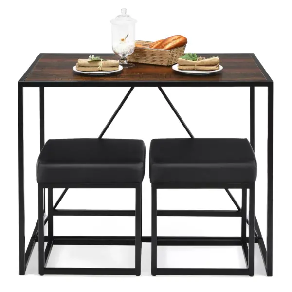 Costway 3pcs Dining Set Metal Frame Kitchen Table and 2 Stools Home Breakfast