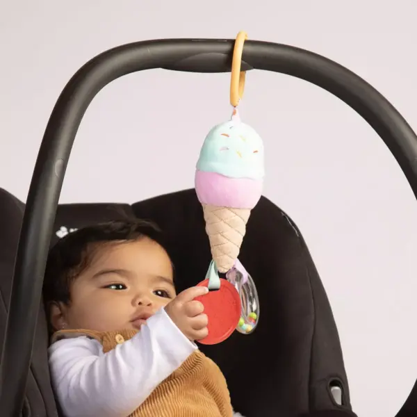 Manhattan Toy Cherry Blossom Days Ice Cream Cone Travel Toy with Rattle Ring, Cone Rattle and Textured BPA Free Teether