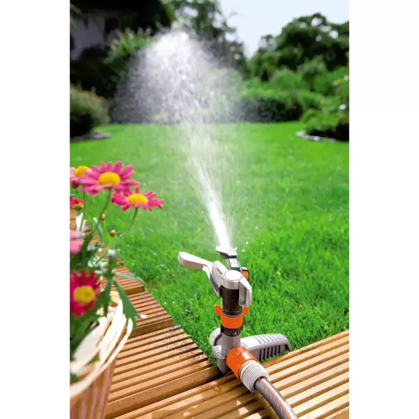 Gardena 8136 5,200 Square Foot Pulsating Vertical Lawn Garden Sprinkler on Spike Bundle with Gardena 31169 Water Timer with Flow Control (2 Pack)