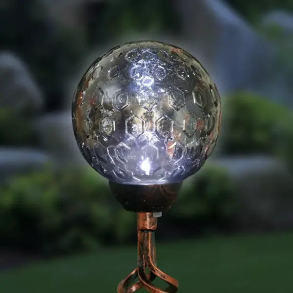 31" Solar Resin/Pearlized Glass Honeycomb Finial Garden Stake Bronze - Exhart