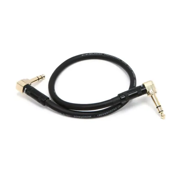 Monoprice Premier Series 1/4 Inch (TRS) Guitar Pedal Patch Cable Cord - 8 Inch - Black With Right Angle Connectors