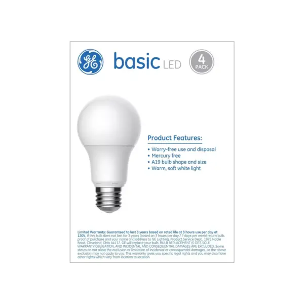 General Electric 4pk 60W Basic LED Light Bulb SW Dimming Reg Life