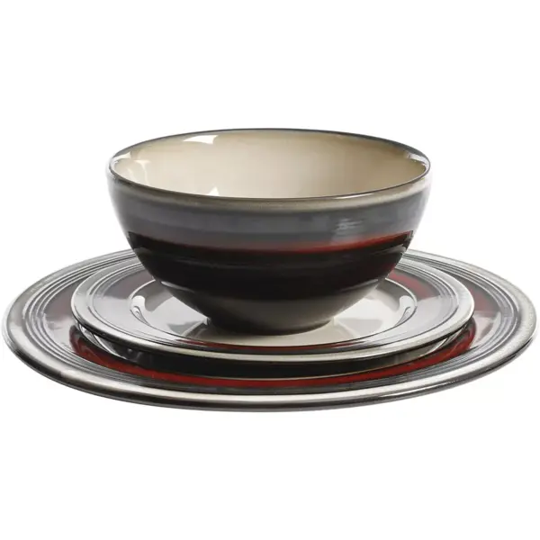 Gibson Elite Everston Complete 12 Piece Elegant Kitchen Stoneware Dinnerware Set with Multi Sized Plates and Bowls, Red/Gray