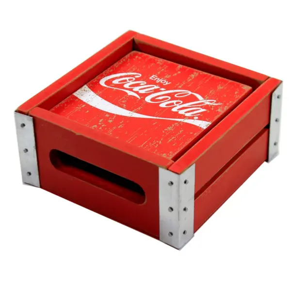 Tabletop 2.25" Coca Cola Coasters W/Holder Wood Crate Transpac  -  Coasters