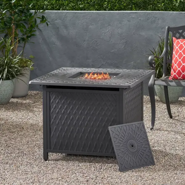 Aspen Outdoor Square Aluminum Fire Pit - Matte Black - Christopher Knight Home