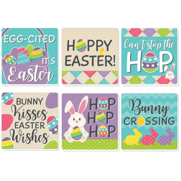 Big Dot of Happiness Hippity Hoppity - Funny Easter Bunny Party Decorations - Drink Coasters - Set of 6